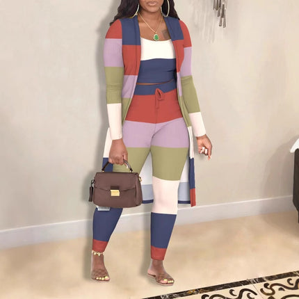 Casual Fashion Colored Plaid Pattern Three-piece Set