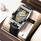 Black leather white steel