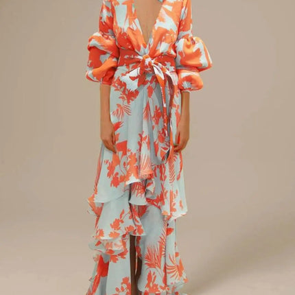 European And American Fashion Print Holiday Dress V Neck Women - Viva Vista Store