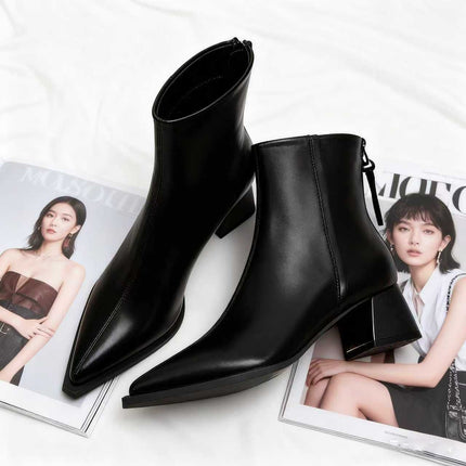 Chanel-Inspired Pointed-Toe Boots - UPISHOPY