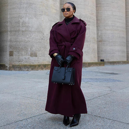 Women's Fashion Lace-up Woolen Trench Coat Dropshipman