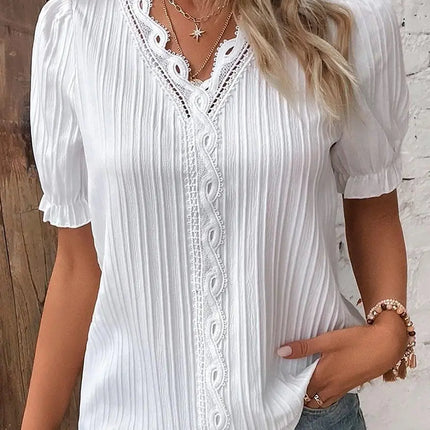V Neck Plain Lace Elegant Shirt - Viva Vista Store