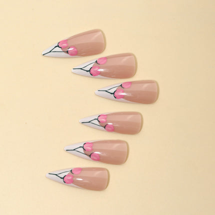 Tulip White Edge Hand-worn Flower Nails