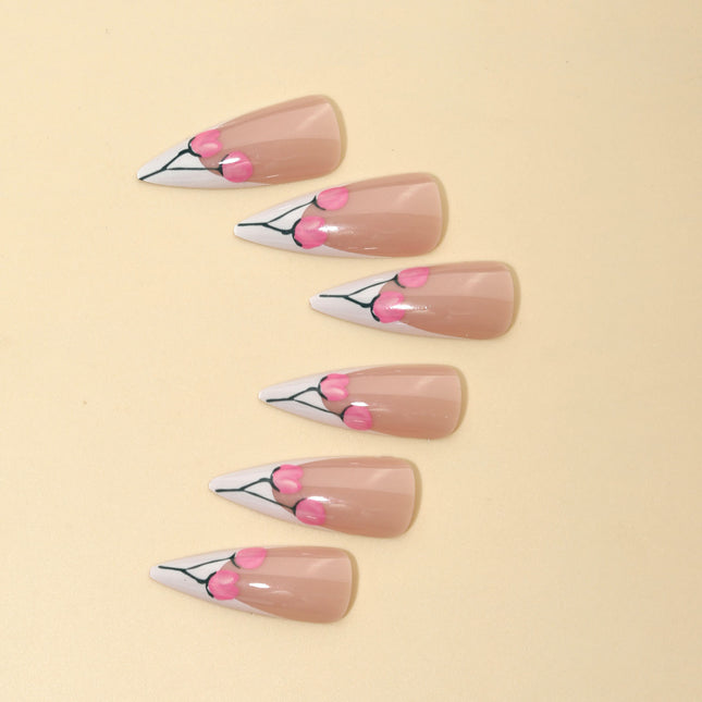 Tulip White Edge Hand-worn Flower Nails
