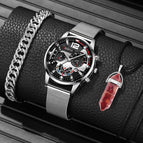 Silver Black Mesh Belt Suit