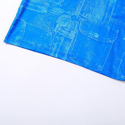 Women's Fashion 3D Denim Printing Bandeau Slim-fit Dress Upishoppy