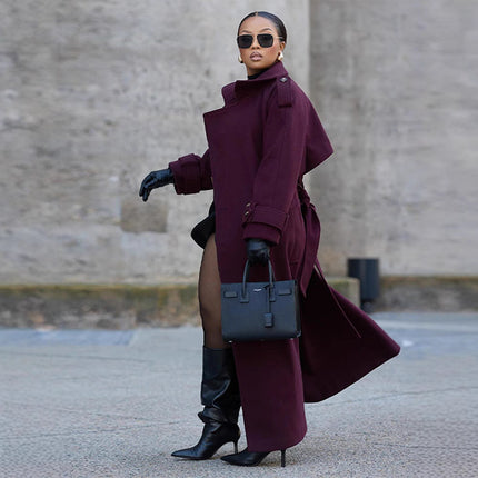 Women's Fashion Lace-up Woolen Trench Coat Dropshipman