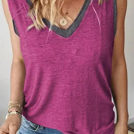 V Neck Pink Gray Tank - Viva Vista Store