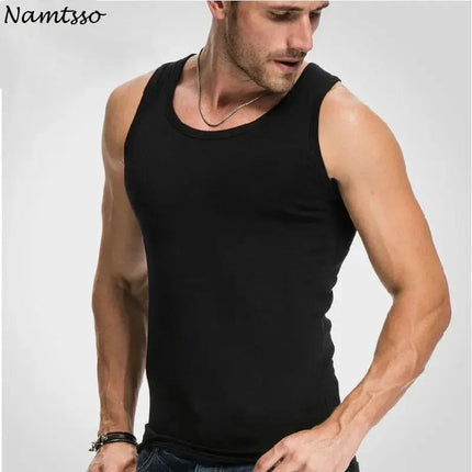 Men&#39;s Close-fitting Vest Fitness Elastic Casual O-neck Breathable H Type All Cotton Solid Undershirts Male Tanks - Viva Vista Store