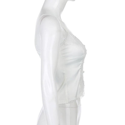 Y2K White Lace Button Up Hollow Out Cami - Viva Vista Store