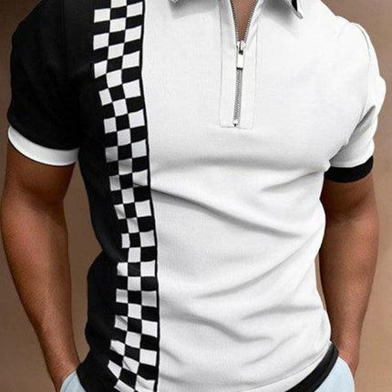 New Summer High Quality Men Polo Shirts High Street Print Casual Short Sleeve Mens Shirts Turn-Down Collar Zipper Polo Shirt Men - Viva Vista Store