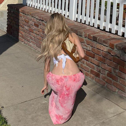 Y2K Floral Pink Maxi Skirt - Viva Vista Store
