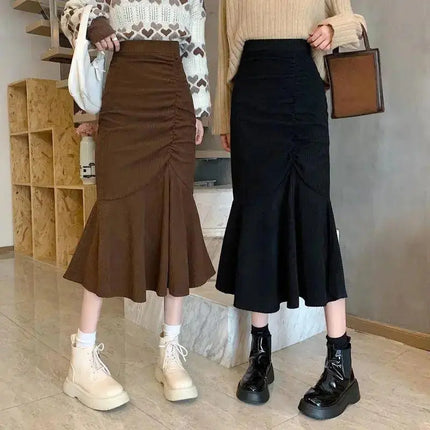 Solid Ruched Mermaid Midi Skirt - Viva Vista Store