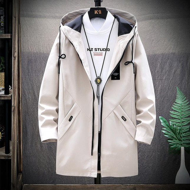 Autumn men's long windbreaker trend fashion men's loose hooded coat men's casual cardigan - Viva Vista Store
