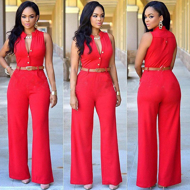 Europe and the United States foreign trade speed selling women's EBAY new single-breasted high waist belt wide leg pants - Viva Vista Store