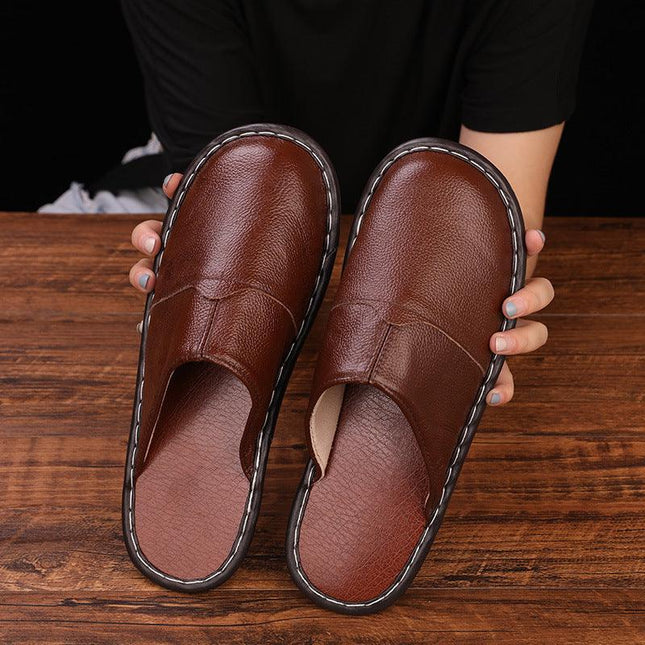 Leather slippers four seasons Baotou tendon bottom men and women indoor spring, autumn floor drag wholesale - Viva Vista Store