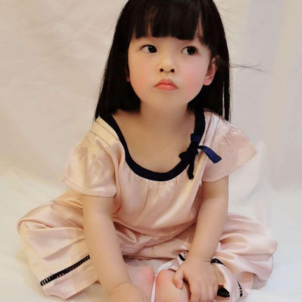 100% silk pajamas hit color parent-child girl small princess sang silk home service suit - Viva Vista Store