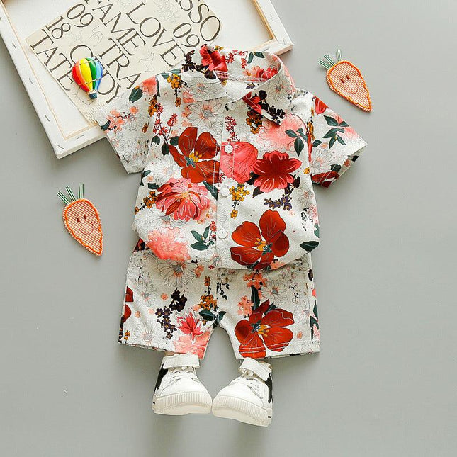 Children's clothing boys summer 1-2-4-5 years old girl short-sleeved shirt shorts set beach two-piece set - Viva Vista Store
