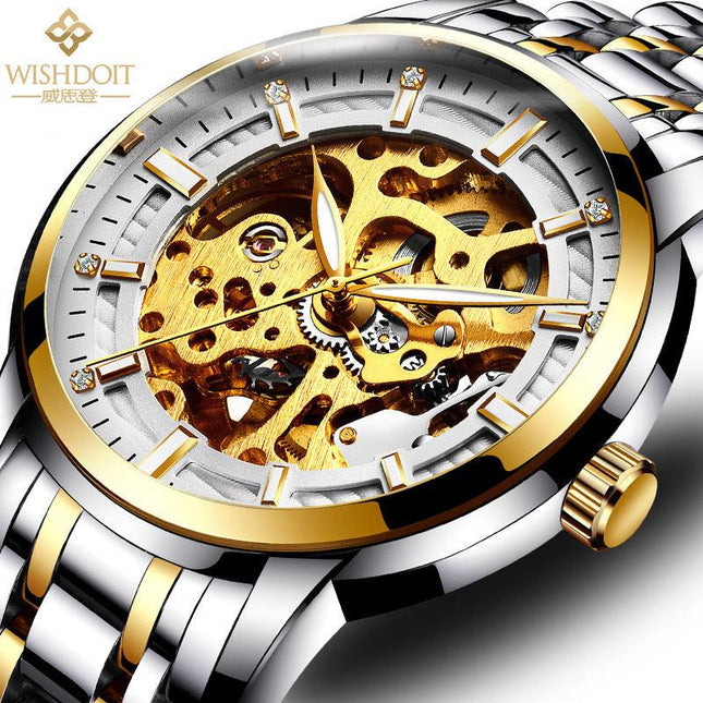WATCH Swiss nightlight fashion automatic double hollow mechanical watch foreign trade men's new steel strip watches - Viva Vista Store