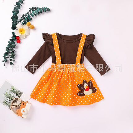 Thanksgiving turkey embroidery girls casual slip skirt set of two pieces - Viva Vista Store