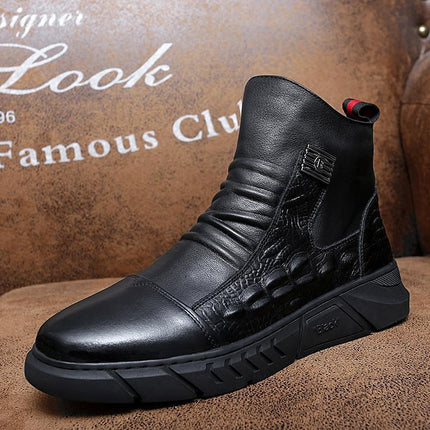 Men's Soft Bottom Side Zipper Leather British Style Casual High Top Cotton Shoes Martin Boots (Cotton Shoes) Cross-border Wholesale - Viva Vista Store