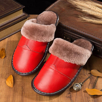 Manufacturers custom autumn and winter non-slip warm home skin slippers new thick couples leather cotton slippers - Viva Vista Store