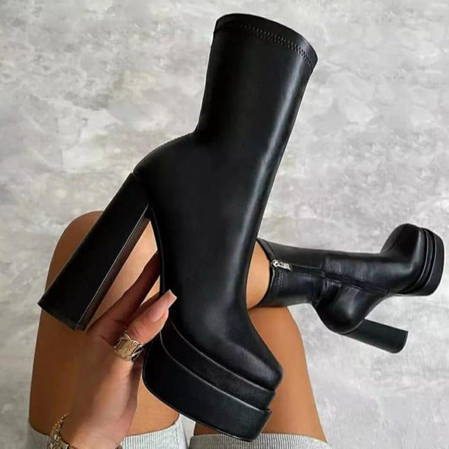 Women's mid calf platform heeled boot - Viva Vista Store