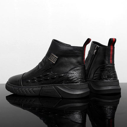 Men's Soft Bottom Side Zipper Leather British Style Casual High Top Cotton Shoes Martin Boots (Cotton Shoes) Cross-border Wholesale - Viva Vista Store