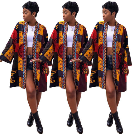 Women's Wear Hot Selling Women's Wear Totem Print Long sleeved Sexy Windbreaker Coat - Viva Vista Store