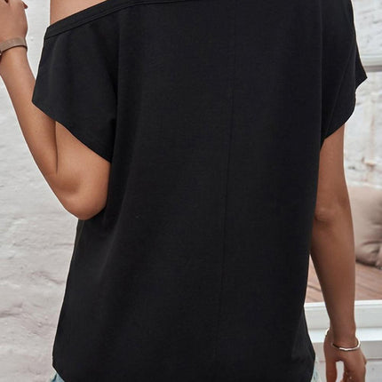Asymmetric Criss Cross Cold Shoulder T-Shirt - Viva Vista Store