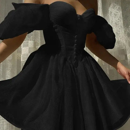 Mesh Corset Mini A Line Dresses Skims White Off Shoulder Summer Sexy Folds Puff Sleeve Women Elegant Evening Vestidos - Viva Vista Store