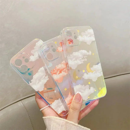 Cute Moon Stars Cloud Patterns Phone Case For iPhone 13 12 mini 11 Pro Max 7 8 Plus X XR XS Max SE 2020 Shell Luxury Laser Cover - Viva Vista Store