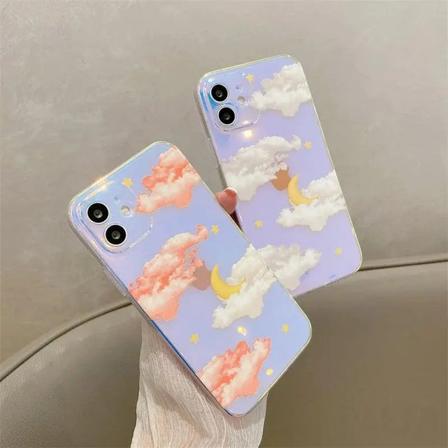 Cute Moon Stars Cloud Patterns Phone Case For iPhone 13 12 mini 11 Pro Max 7 8 Plus X XR XS Max SE 2020 Shell Luxury Laser Cover - Viva Vista Store