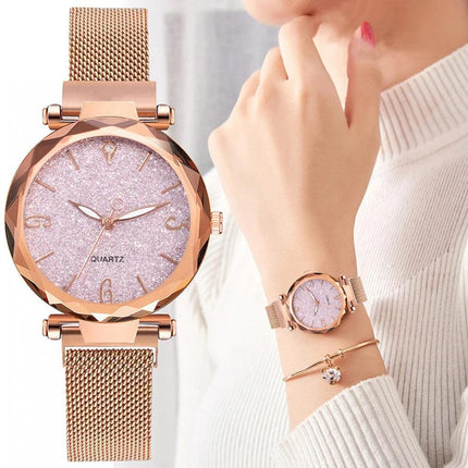 Rose Gold Women Watch 2021 Top Brand Luxury Magnetic Starry Sky Lady Wrist Watch Mesh Female Clock For Dropship relogio feminino - Viva Vista Store