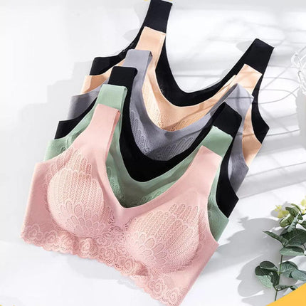 Thin Push Up Vest Bra Women Seamless Underwear Solid Lace Soft Comfortable Sleep Top With Chest Padded Bras For Women M L XL XXL - Viva Vista Store