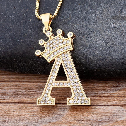 Nidin New Luxury Copper Zircon A-Z Crown Alphabet Pendant Chain Necklace Hip-Hop Style Fashion Woman Man Initial Name Jewelry - Viva Vista Store