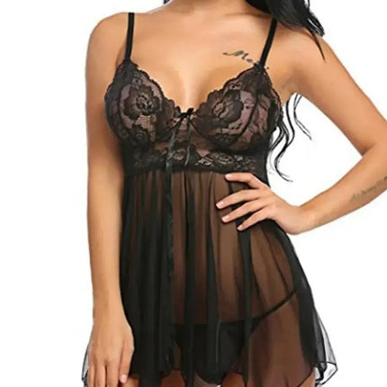 Pikeenala Plus Size Woman Lingerie Hot Sexy Lace Transparent Dress Underwear Sleepwear Chemises Porno Lenceria Exotic Apparel - Viva Vista Store