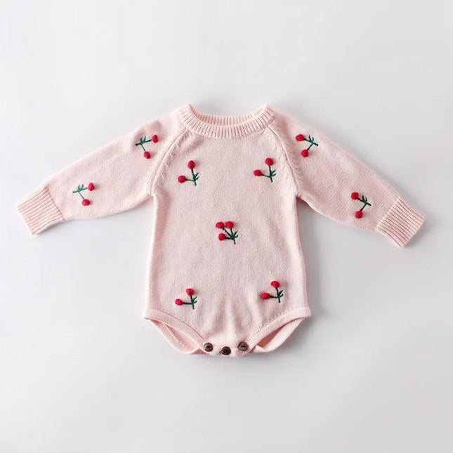 Spring Knitted Baby Romper Cherry Printed Newborn Baby Clothes 100% Cotton Knit Sweater Toddler Infant Baby Jumpsuit Overalls - Viva Vista Store