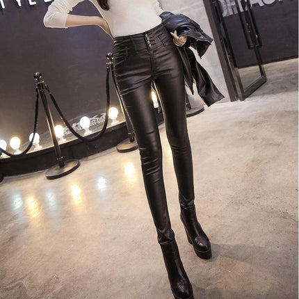 LANFUBEISI Winter Warm Women Pants Dropshipping Female PU Leather Velvet Trousers Elastic Pencil Skinny pants Women's Tight pants - Viva Vista Store