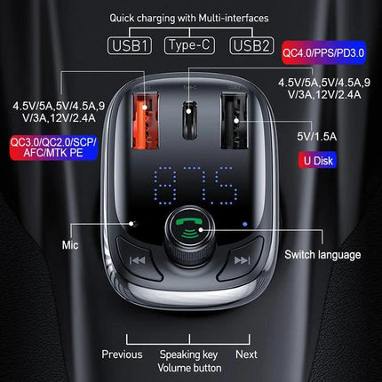 Baseus FM Transmitter Bluetooth 5.0 Handsfree Car Kit Audio MP3 Player With PPS QC3.0 QC4.0 5A Fast Charger Auto FM Modulator - Viva Vista Store