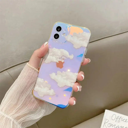 Cute Moon Stars Cloud Patterns Phone Case For iPhone 13 12 mini 11 Pro Max 7 8 Plus X XR XS Max SE 2020 Shell Luxury Laser Cover - Viva Vista Store