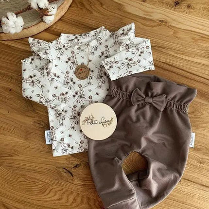 Newborn Baby Girl Clothes Set Fashion Floral Long Sleeve Pullover Top Solid Bow Long Pants Toddler Infant Autumn Outfit - Viva Vista Store