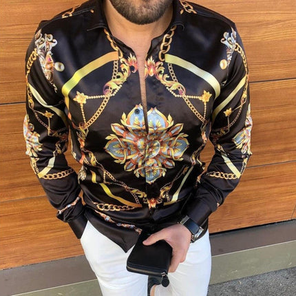Cross-border 2021 Europe and the United States independent station autumn new casual fashion printed long-sleeved silk shirt - Viva Vista Store