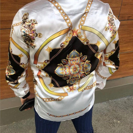 Cross-border 2021 Europe and the United States independent station autumn new casual fashion printed long-sleeved silk shirt - Viva Vista Store