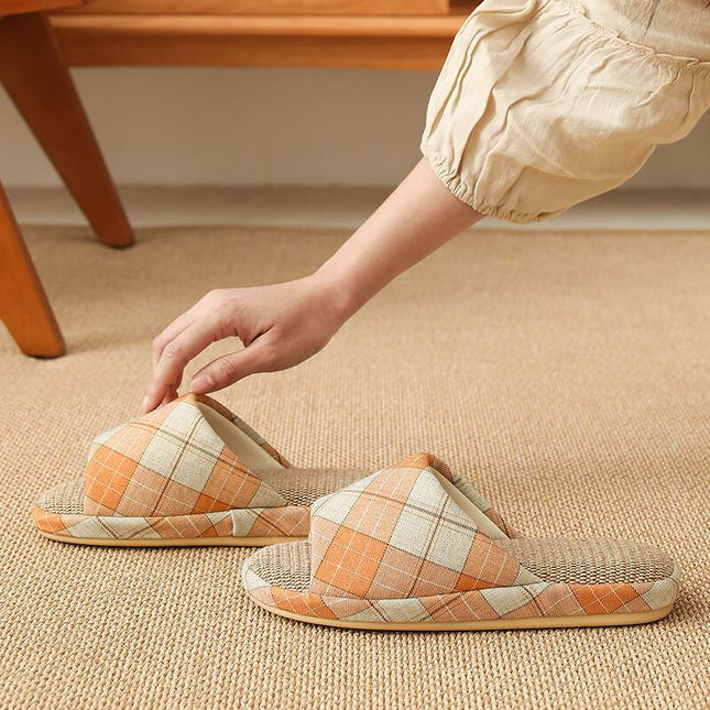 Linen slippers female Japanese-Korean indoor home home soft bottom mute floor non-slip seastern fabric cotton slippers male - Viva Vista Store