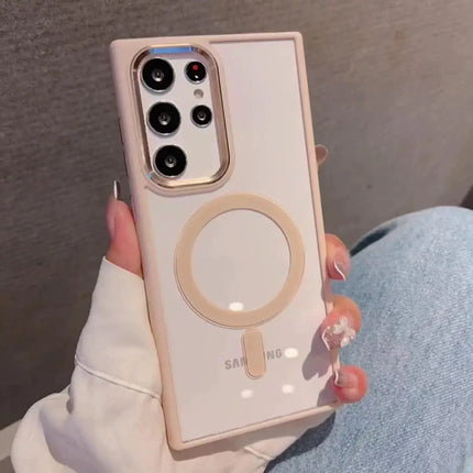 Suitable for Samsung S22Ultra mobile phone shell tpu soft edge metal ring magnetic transparent pc shell S22plus protective sleeve - Viva Vista Store