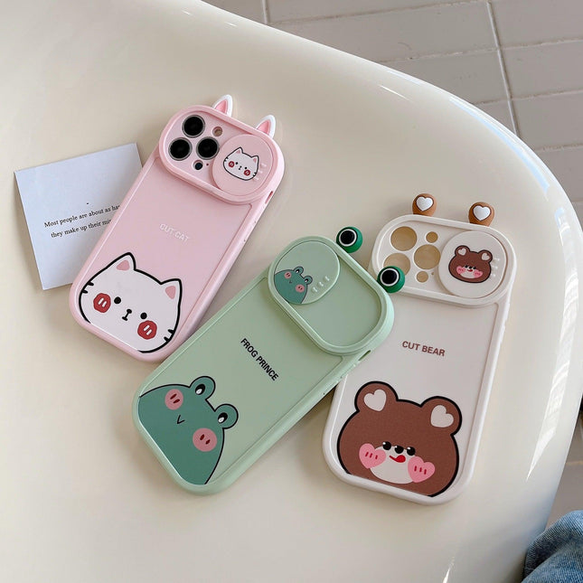 Small animal pink cat green frog bear DIY push window suitable for iphone12/13/14promax mobile phone case apple x - Viva Vista Store