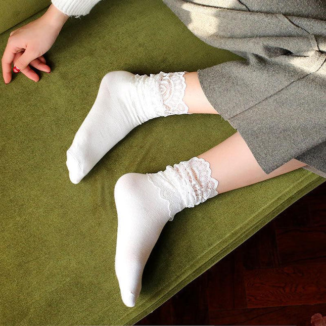 LOLITA women's socks spring and summer long tube lace cute Japanese Lolita soft sister black and white JK uniforms public socks - Viva Vista Store