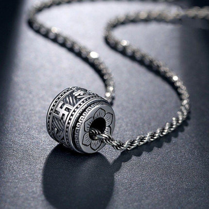 Fortune transfer bead pendant six-character mantra men's and women's necklace tide personality versatile sweater string couple S925 silver - Viva Vista Store