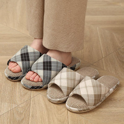 Linen slippers female Japanese-Korean indoor home home soft bottom mute floor non-slip seastern fabric cotton slippers male - Viva Vista Store